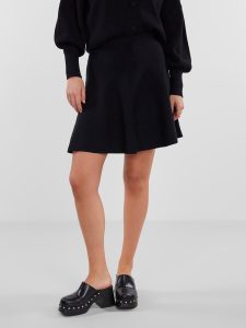 Minirock Y.A.S “YASFONNY HW KNIT SKIRT S. NOOS”, Damen, Gr. L (40), schwarz, Strick, Obermaterial: 72% Viskose, 28% Polyester, unifarben, regular fit kurz, Röcke Minirock
