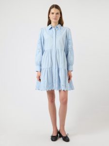 Blusenkleid Y.A.S “YASZIMIA LS SHIRT DRESS S. NOOS”, Damen, Gr. 38, N-Gr, skyway, Web, Obermaterial: 100% Baumwolle, unifarben, loose fit kniefrei, Kleider Blusenkleid, Sommerkleid, loose fit, Baumwolle