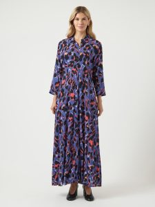 Hemdblusenkleid Y.A.S “YASSAVANNA LONG SHIRT DRESS”, Damen, Gr. M, N-Gr, skipper blau aop:liro print, Web, Obermaterial: 100% Viskose, bedruckt, relaxed fit lang, Kleider, Sommerkleid, mit 3/4 Ärmel