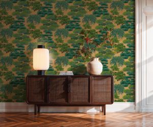 Vliestapete A.S. CRÉATION “Cuba II Tropical Garden Trees”, braun (goldfarben), B:0,53m L:10,05m, Vinyl, Vlies, Tapeten, Stilisiertes Naturmotiv mit dekorativen Bäumen und Tiefe