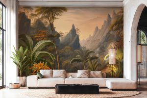 Vliestapete A.S. CRÉATION “Cuba II Tropical Mountain Landscape Fototapete”, gelb, B:3,71m L:2,8m, Vinyl, Vlies, Tapeten, Detailreiche Dschungel-Landschaft mit beeindruckender Tiefenwirkung