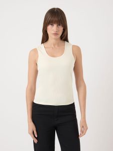 Tanktop Y.A.S “YASPALOMA TANK TOP NOOS”, Damen, Gr. S, weiß (pristine), Jersey, Obermaterial: 67% Viskose, 30% Polyester, 3% Elasthan, unifarben, slim fit normal, Rundhals, Tops Tanktop, mit Satinpaspel