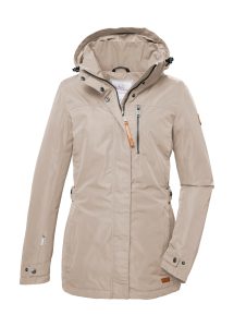 Funktionsjacke “GS 26 WMN JCKT”, Damen, Gr. 46, beige (hellbeige), Oberstoff: 100% Polyester, Futter: 100% Polyester, G.I.G.A. DX BY KILLTEC, Jacken Funktionsjacke, Wasserabweisende Funktionsjacke mit abnehmbarer Kapuze und Stauraum
