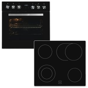EXQUISIT Elektro-Herd-Set “EHE157-UBZ-020”, Energieeffizienz: A (A+++-D), schwarz, Herdsets, Umluft für gleichmäßige Wärme ideal für Plätzchen auf mehreren Blechen