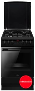 AMICA Gas-Standherd “SHEG 904 000 SM”, Energieeffizienz: A (A+++-D), schwarz (schwarz, matt), Herdsets, Komfortables Kochen und Backen mit bequemer Handhabung, Topseller