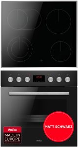 AMICA Elektro-Herd-Set, Energieeffizienz: A (A+++-D), schwarz (schwarz, matt), Herdsets, Komfortables Kochen und Backen mit klarer und einfacher Handhabung