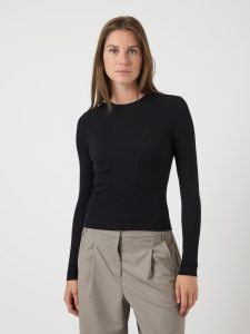 Strickpullover Y.A.S “YASZOEY LS KNIT PULLOVER S.NOOS”, Damen, Gr. M, schwarz, Strick, Obermaterial: 65% Viskose, 35% Nylon, unifarben, slim fit normal, Rundhals, Pullover Strickpullover