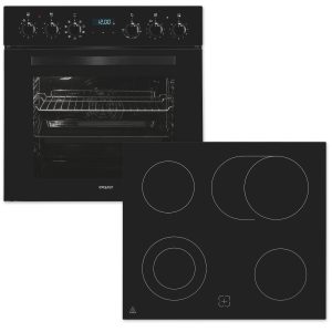 EXQUISIT Elektro-Herd-Set “EHE285-HBZ-020”, Energieeffizienz: A (A+++-D), schwarz, Herdsets, Heißluft:Braten mit knuspriger Kruste,Pizzastufe für die Pizza zuhause