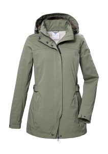 Softshelljacke “GS 75 WMN SFTSHLL JCKT”, Damen, Gr. 42, grün (olivgrün), Oberseite: 100% Polyester.Rückseite: 100% Polyester.Futter: 100% Polyester, G.I.G.A. DX BY KILLTEC, Jacken Softshelljacke, Wasserabweisende, atmungsaktive Softshelljacke mit abnehmbarer Kapuze
