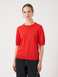 Strickpullover Y.A.S “YASLENA SS KNIT PULLOVER S. NOOS”, Damen, Gr. M, fiery rot, Strick, Obermaterial: 75% Viskose, 25% Nylon, unifarben, regular fit normal, Rundhals, Pullover Strickpullover