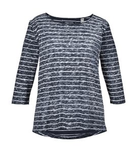 T-Shirt “GS 26 WMN TSHRT”, Damen, Gr. 38, schwarz-weiß (navy), Obermaterial: 100% Baumwolle, G.I.G.A. DX BY KILLTEC, Rundhals, Shirts T-Shirt, Gestreiftes 3/4-Arm T-Shirt, 100% Baumwolle, Carbon Finish