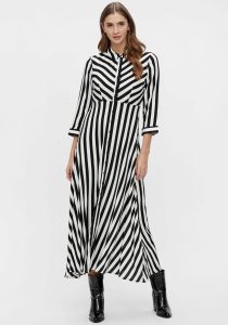 Hemdblusenkleid Y.A.S “YASSAVANNA LONG SHIRT DRESS”, Damen, Gr. S, N-Gr, schwarz-weiß (schwarz with weiß stripes), Web, Obermaterial: 100% Viskose, gestreift, relaxed fit lang, Kleider, Sommerkleid, mit 3/4 Ärmel