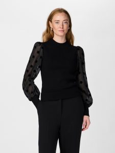 Rundhalspullover Y.A.S “YASDOTME LS KNIT PULLOVER S. NOOS”, Damen, Gr. M, schwarz, Rippstrick, Obermaterial: 52% Viskose, 26% Polyester, 22% Nylon, unifarben, regular fit normal, hoch geschlossener Ausschnitt, Rippbündchen, Pullover Rundhalspullover